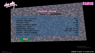 GTA Vice City 100% + 99% Save Files